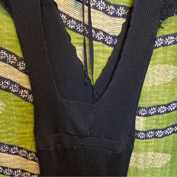 Zara Knit Italian Yarn Black Lace Open Back Maxi Dress Size Small - Picture 9 of 16